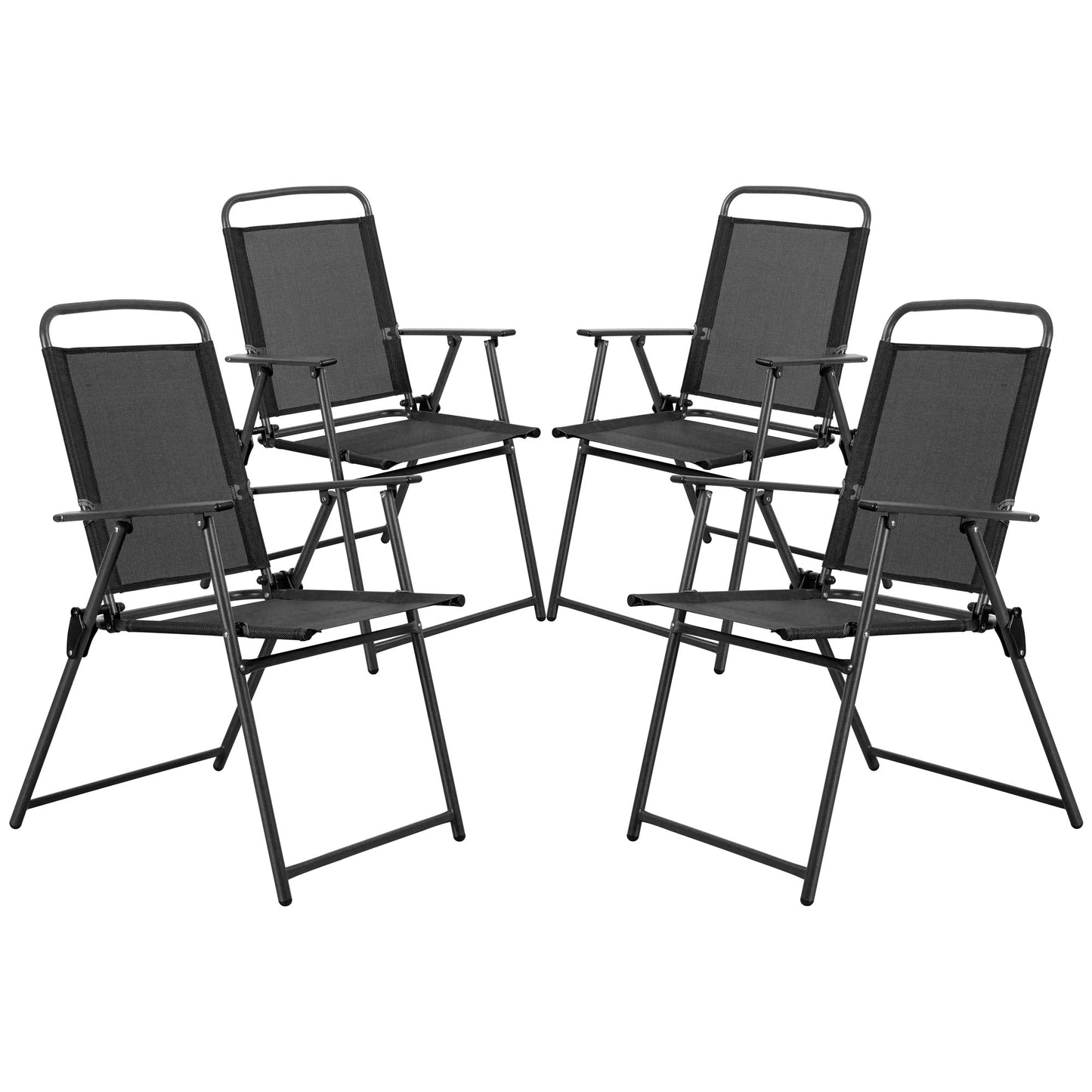 Walsunny Folding Patio Dining Chairs Set of 4, Small Metal Outdoor Sling Chairs, Patio Furniture Chairs for Lawn, Garden, Deck, Backyard, Black