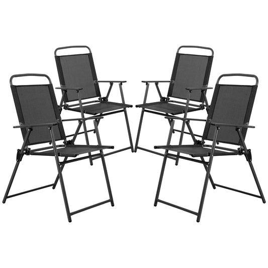 Walsunny Folding Patio Dining Chairs Set of 4, Small Metal Outdoor Sling Chairs, Patio Furniture Chairs for Lawn, Garden, Deck, Backyard, Black