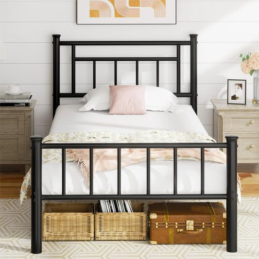 Walsunny Twin Size Metal Platform Bed Frame with Headboard and Footboard, No Box Spring Needed, Easy Assembly Anti-Slip Support