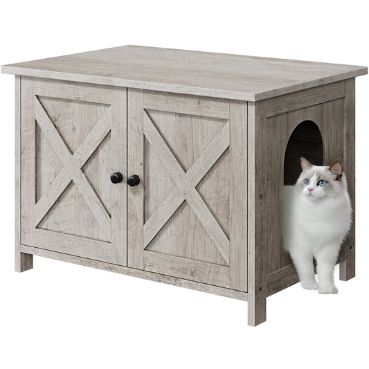 Walsunny Hidden Cat Litter Box with Double Removable doors and Divider Indoor for Living Room Brown