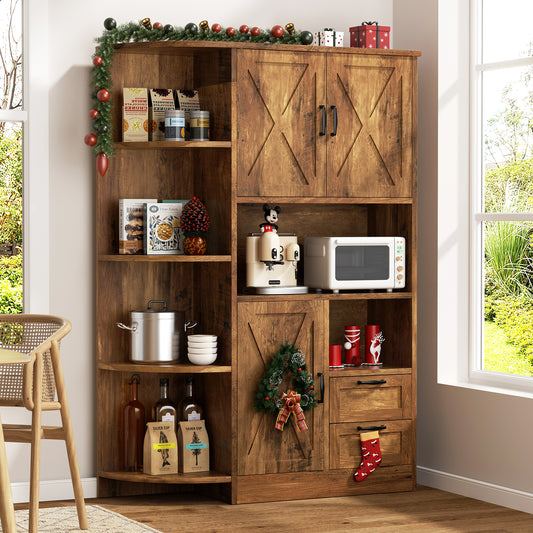 Walsunny 60.4" Kitchen Pantry Storage Cabinet with Adjustable Shelves, Racks and Doors Freestanding Kitchen Hutch Cupboard