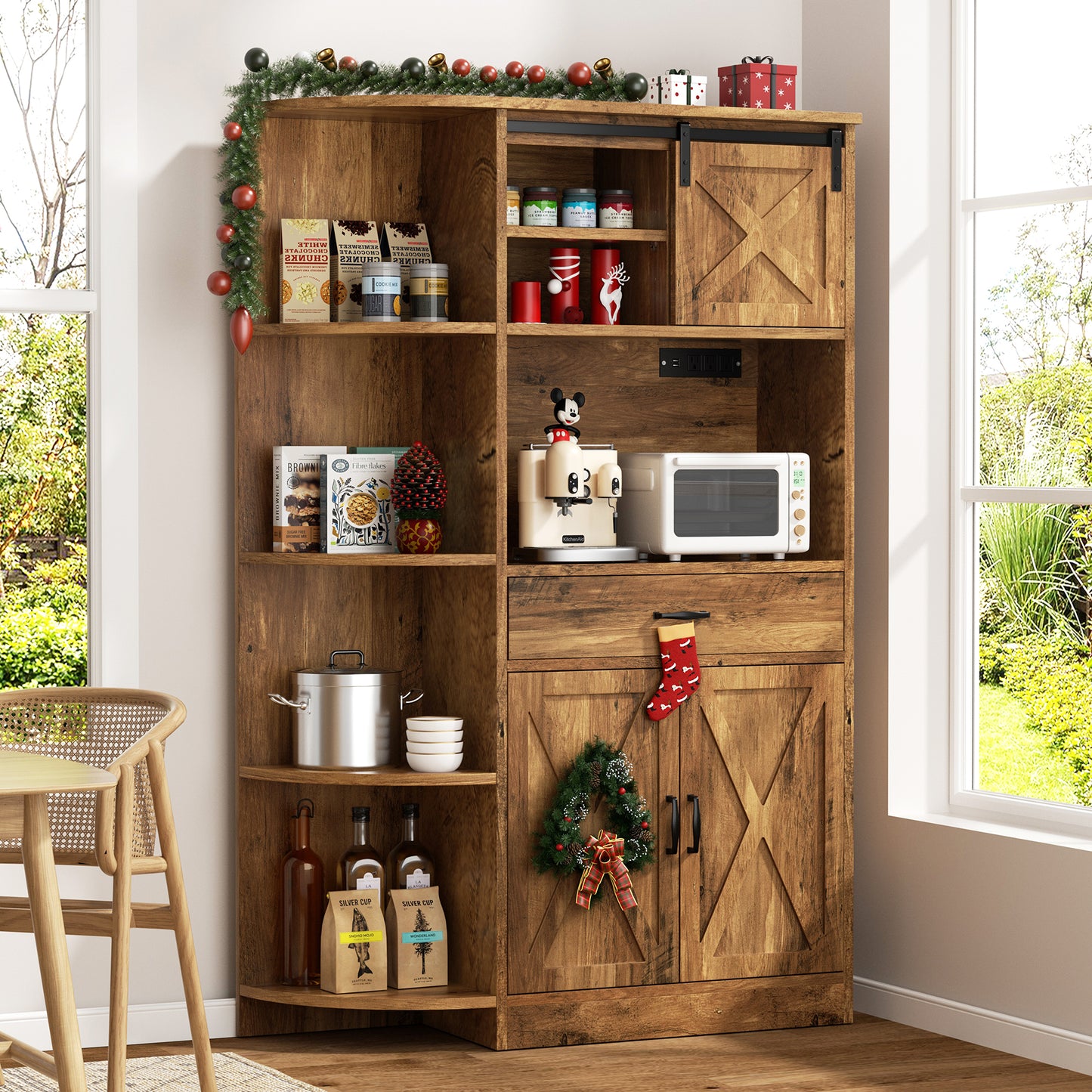 Walsunny 60.4" Kitchen Pantry Storage Cabinet with Adjustable Shelves, Racks and Doors Freestanding Kitchen Hutch Cupboard