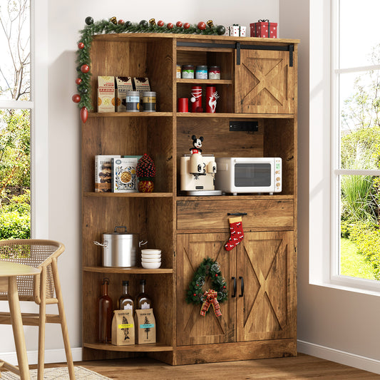 Walsunny 60.4" Kitchen Pantry Storage Cabinet with Adjustable Shelves, Racks and Doors Freestanding Kitchen Hutch Cupboard
