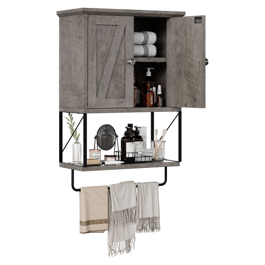 Walsunny Medicine Bathroom Cabinet，Wall-mounted Storage Cabinet, One Completely Open Compartment, with Steel Pipe Rack for Hanging Towels and Kitchen Utensils, Suitable for Kitchen