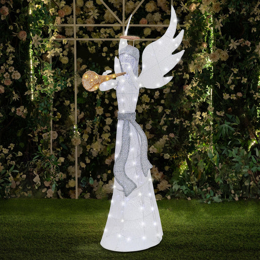 Walsunny Outdoor Lighted Angel Christmas Decoration, Pre-lit Glittered Angel with LED Lights, Halo, Trumpet, Ground Stakes, Outdoor Christmas Decoration for Lawn Yard Garden