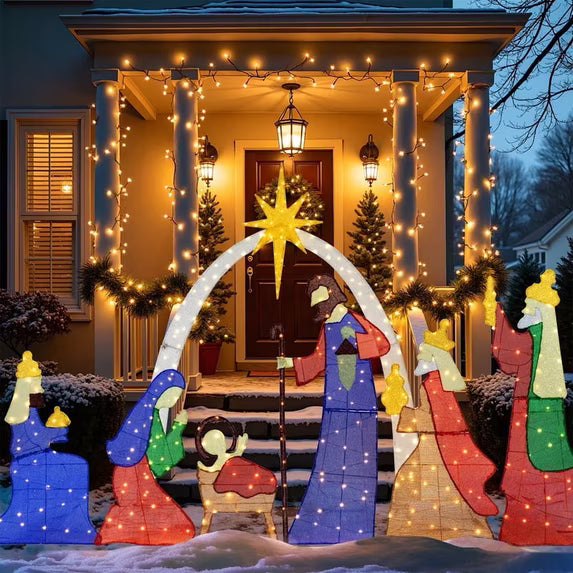 Walsunny Outdoor Nativity Scene Light Holiday Yard Christmas Decor Set Zip Ties & Ground Stakes,Easy to Install & Store,Durable Waterproof for Lawn,2.5