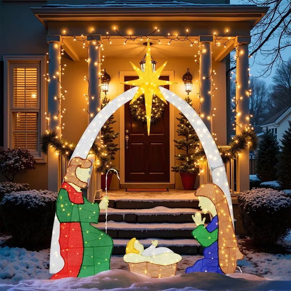Walsunny Outdoor Nativity Scene Light Holiday Yard Christmas Decor Set Zip Ties & Ground Stakes,Easy to Install & Store,Durable Waterproof for Lawn,2.5
