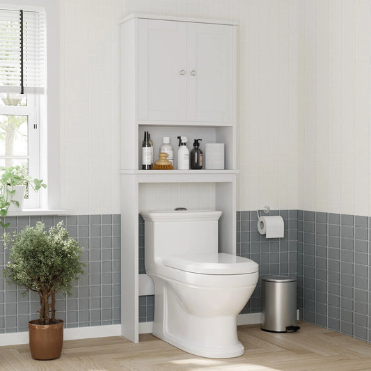 Walsunny Over The Toilet Storage Cabinet, Bathroom Shelf Organizer with Anti-Tip Device Small Freestanding Space Saver with Adjustable Shelf White