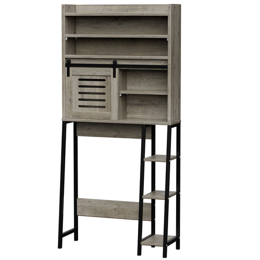 Walsunny Over The Toilet Storage Cabinet with Sliding Door, Adjustable Bottom Bar, Freestanding Space Saver Toilet Rack for Bathroom, Laundry