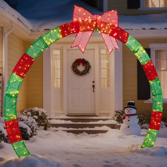 Walsunny Oversized 8.8 FT Christmas Archway,Outdoor Holiday Decoration with Large Illuminated Bow,300 LED Lights