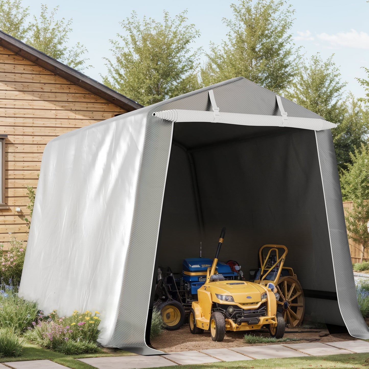 Walsunny Storage Shelter 6X6 ft Heavy Duty Portable Shed Outdoor Carport with Rolled up Zipper Doors UV Resistant and Waterproof Outdoor Storage Shed
