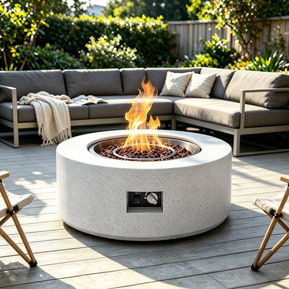 Walsunny 30"Rround Fire Pit with Tank,2 in 1 Propane Fire Pit Table,50,000 BTU, Adjustable Legs for Backyard, Garden,Pool,Balcony,Black
