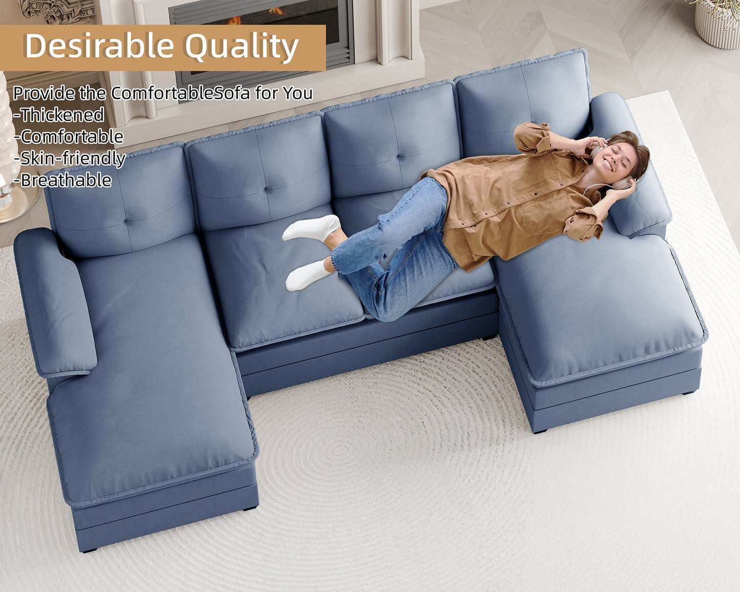 WALSUNNY 109'' U-shaped Sectional cloud-like Sofa Couches #color_blue