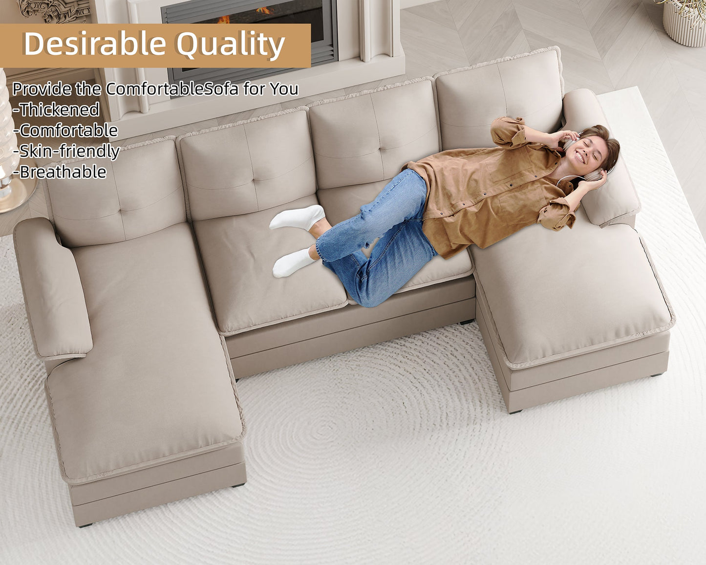 WALSUNNY 109'' U-shaped Sectional cloud-like Sofa Couches #color_dark-beige