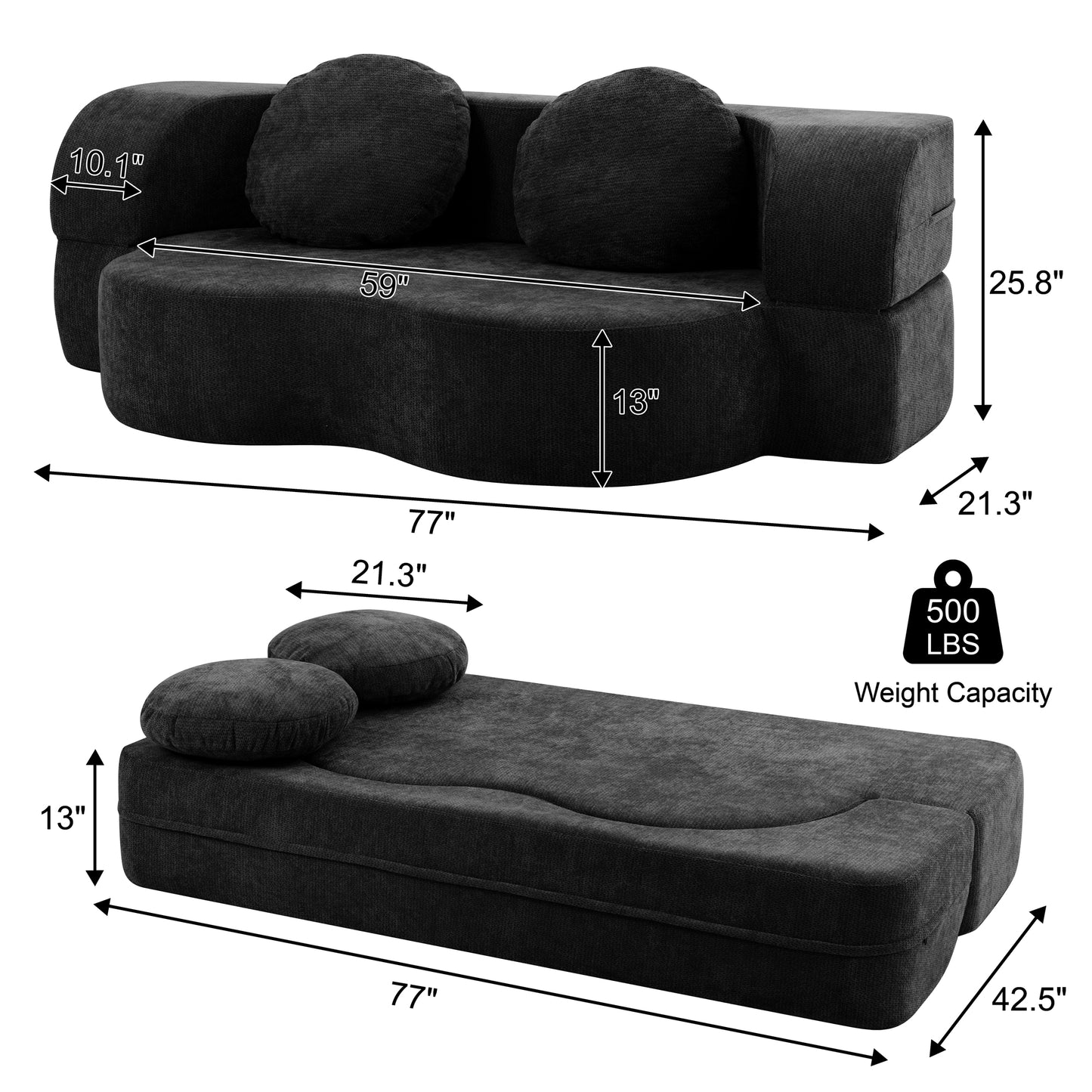 Walsunny 2-in-1 Convertible Futon Sofa Bed, Boneless Foldable Sofa Bed, Lazy Sleeper Sofa Couch, Memory Foam Folding Couch for Living Room, Bedroom