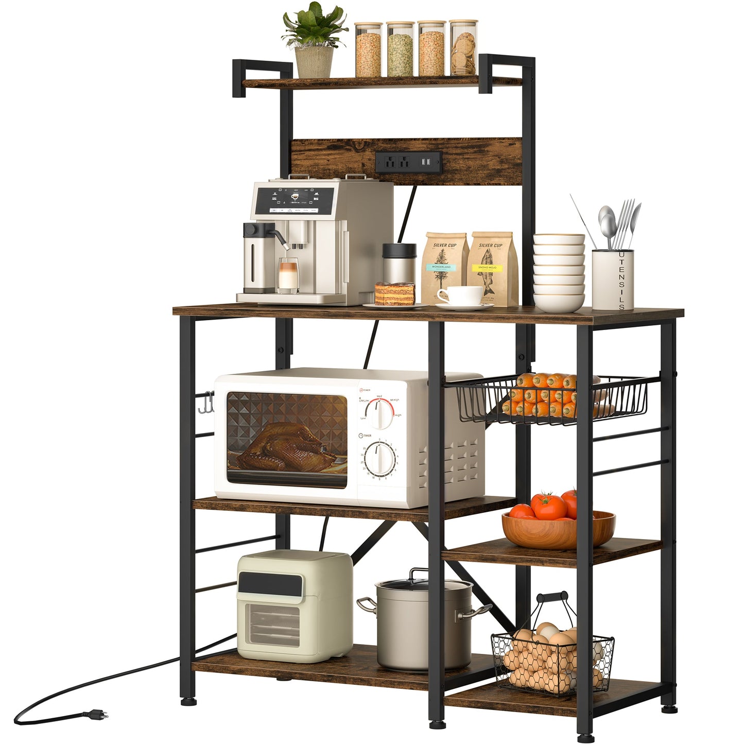 WALSUNNY Kitchen Baking Rack with Outle, Freestanding Kitchen Storage Rack Organizer