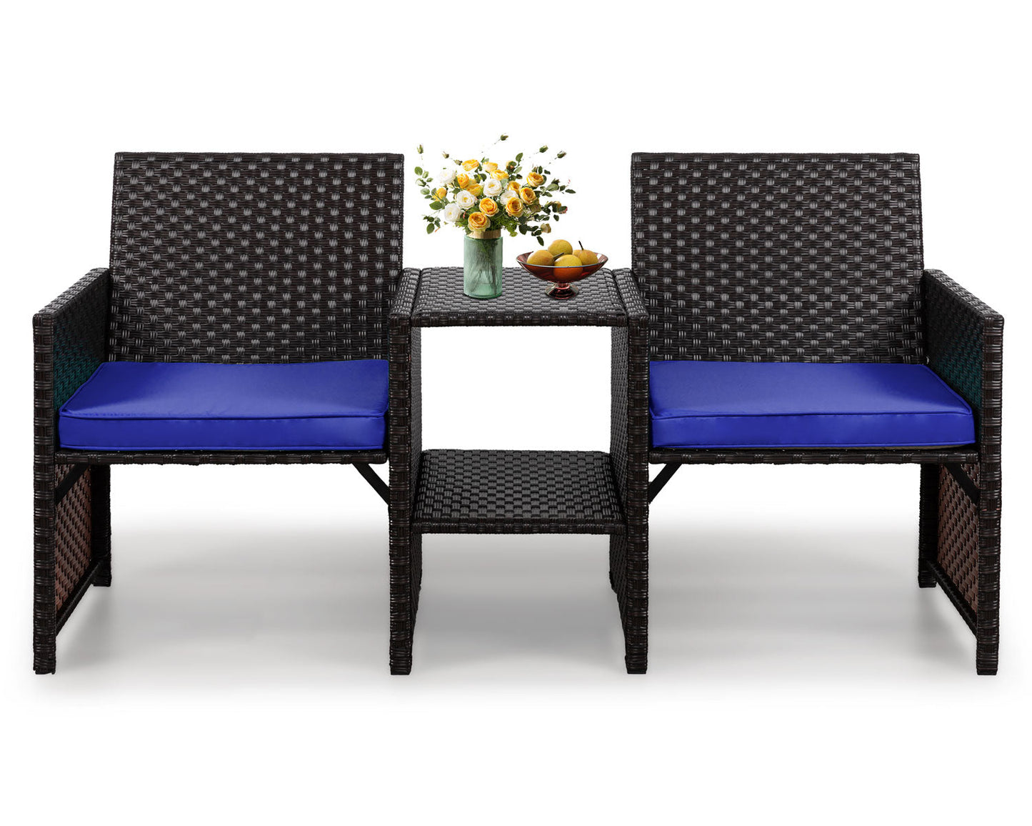 Walsunny Patio Rattan Conversation Set Seat Sofa Cushioned Loveseat Table Chairs Dark Blue