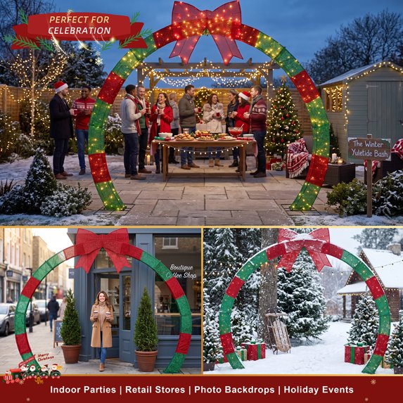 Walsunny Oversized 8.8 FT Christmas Archway,Outdoor Holiday Decoration with Large Illuminated Bow,300 LED Lights
