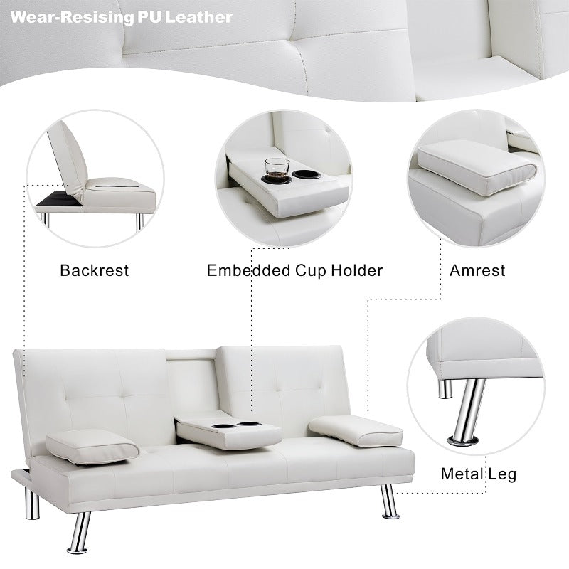 Walsunny Modern Convertible Sleeper Sofa Bed#color_white