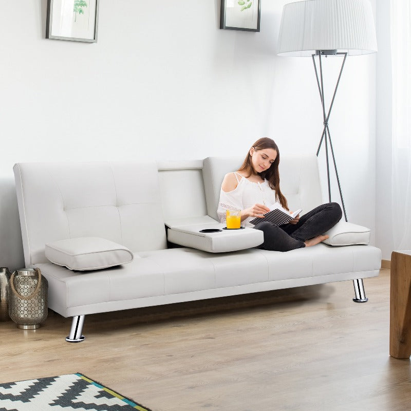 Walsunny Modern Convertible Sleeper Sofa Bed#color_white
