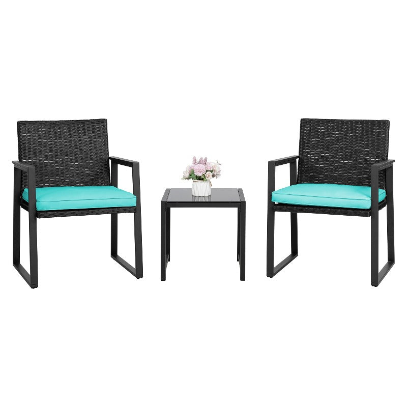 Walsunny Patio Furniture 3 Pieces Wicker Outdoor Bistro Chairs Set#color_blue