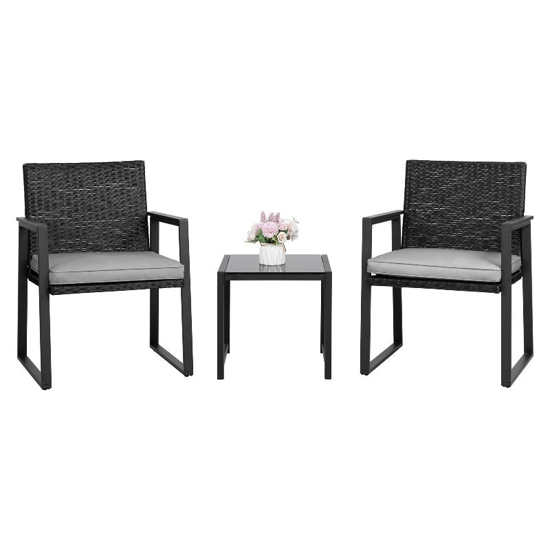 Walsunny Patio Furniture 3 Pieces Wicker Outdoor Bistro Chairs Set#color_grey