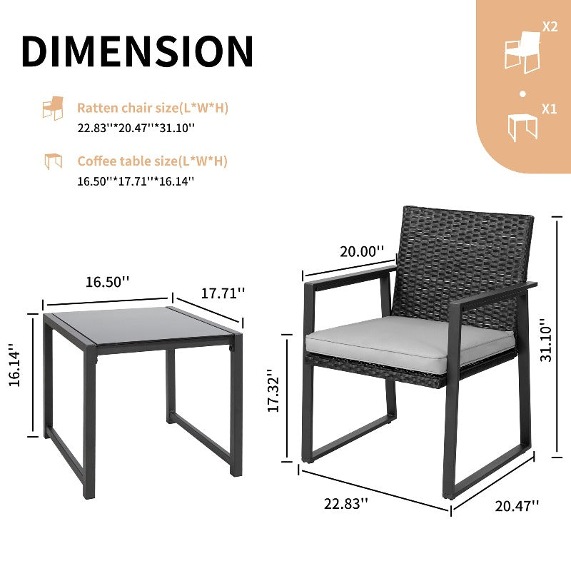 Walsunny Patio Furniture 3 Pieces Wicker Outdoor Bistro Chairs Set#color_grey