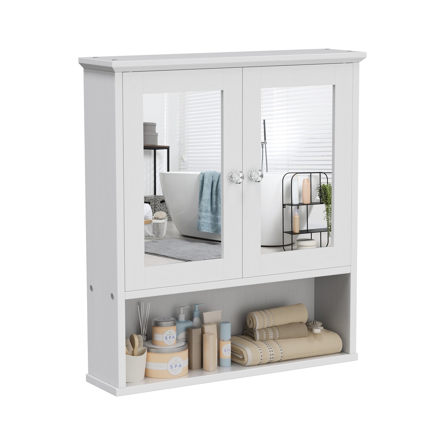 Walsunny Medicine Bathroom Cabinet with Adjustable Partitions and Inlaid Mirror Door, with a big Shelf for Kitchen, Dining room