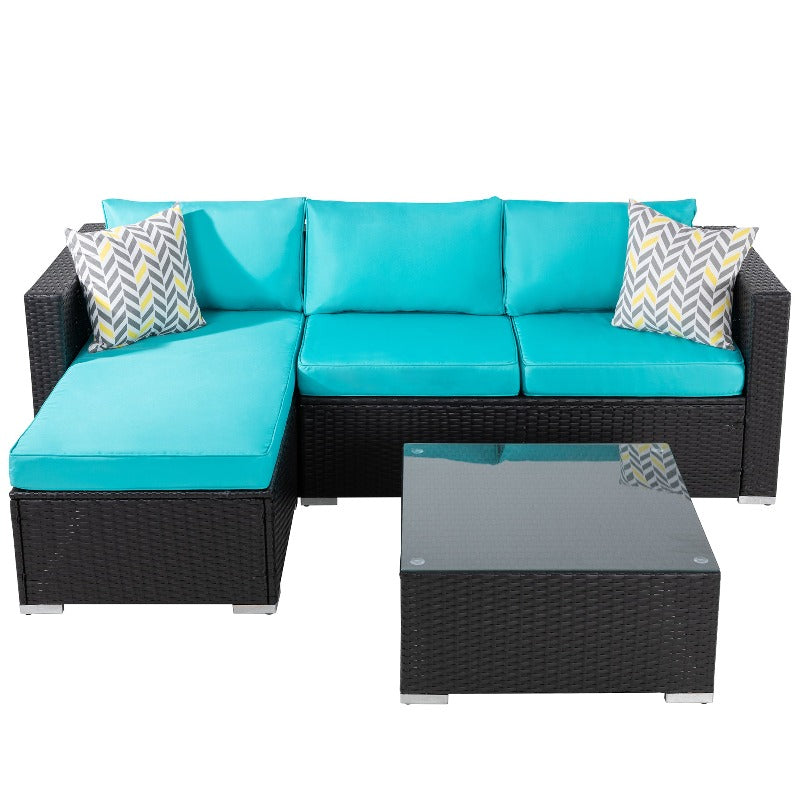 Walsunny Patio Furniture 3 Pieces Outdoor Sectional Sofa Set With Chaise, Black Wicker#color_blue