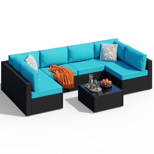 Walsunny 15 Pieces Patio Wicker Rattan Fire Pit Furniture Conversation Sets with Outdoor Sectional Sofa,45" Gas Propane Fire Pit Table,Glass Coffee Table