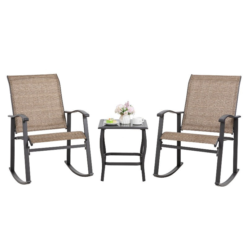 Walsunny Patio Furniture 3 Pieces Textilene Outdoor Bistro Rocking Chair Set