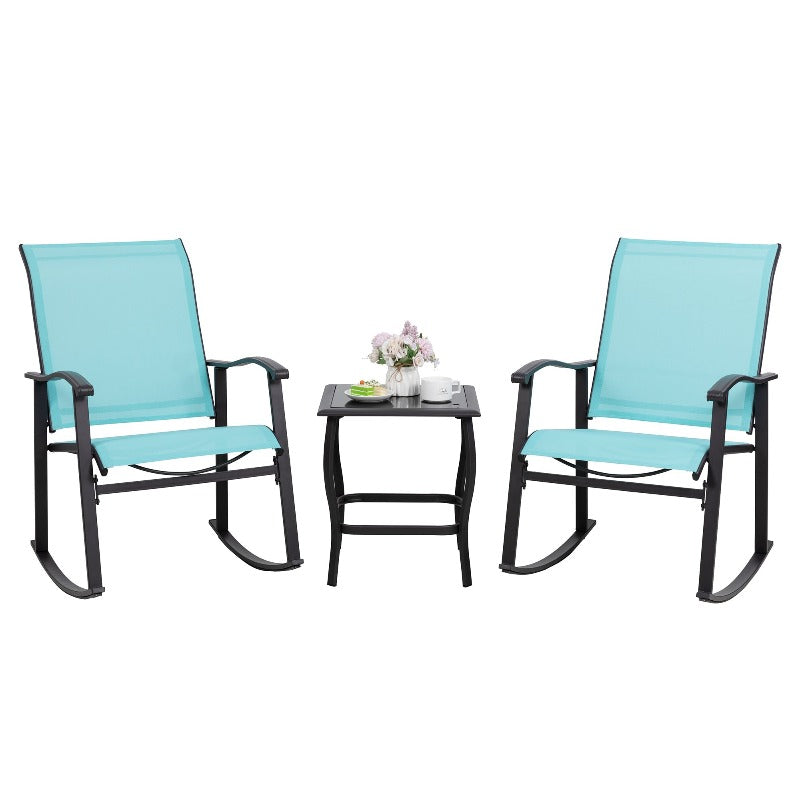 Walsunny Patio Furniture 3 Pieces Textilene Outdoor Bistro Rocking Chair Set