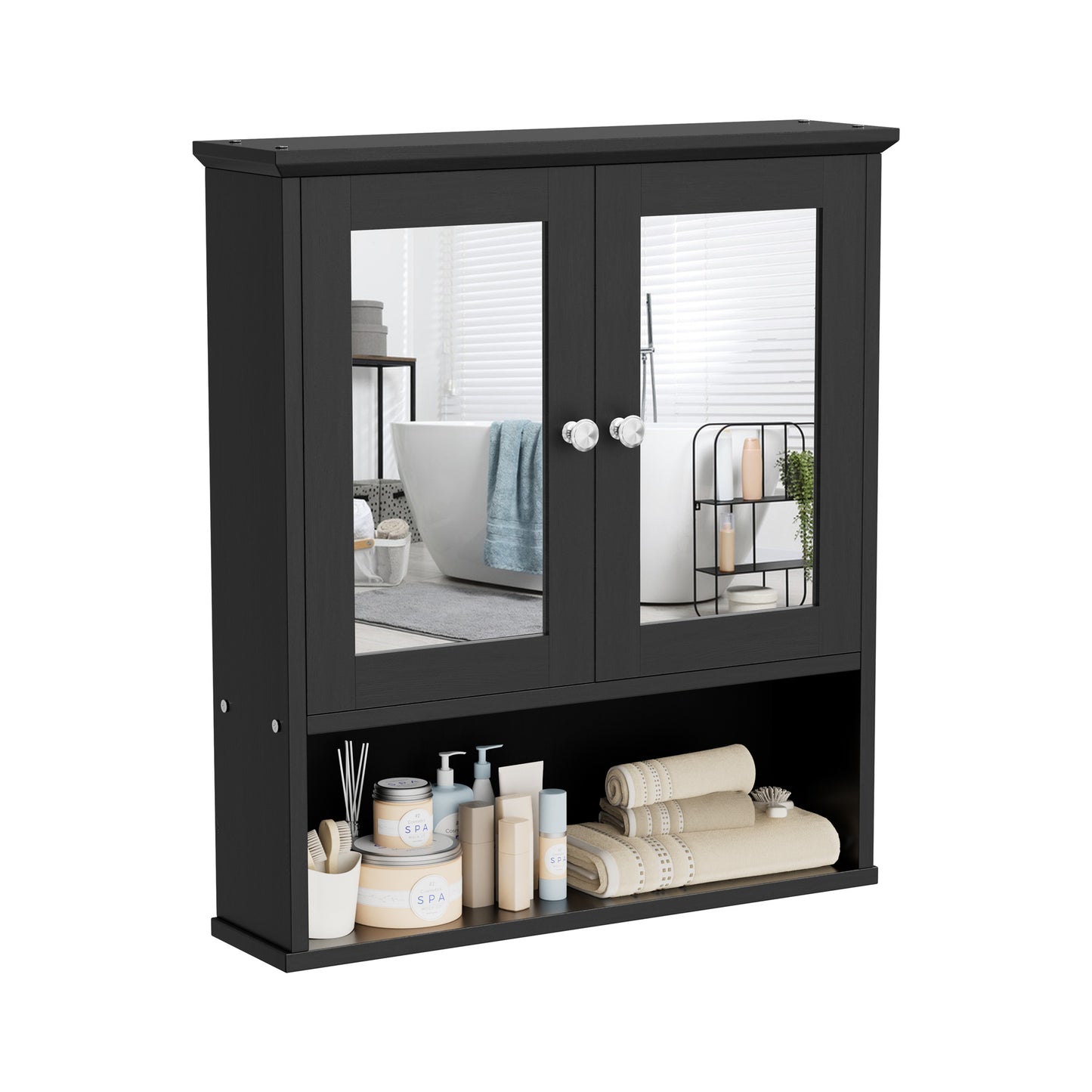 Walsunny Medicine Bathroom Cabinet with Adjustable Partitions and Inlaid Mirror Door, with a big Shelf for Kitchen, Dining room