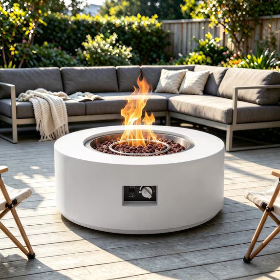 Walsunny 30"Rround Fire Pit with Tank,2 in 1 Propane Fire Pit Table,50,000 BTU, Adjustable Legs for Backyard, Garden,Pool,Balcony,Black