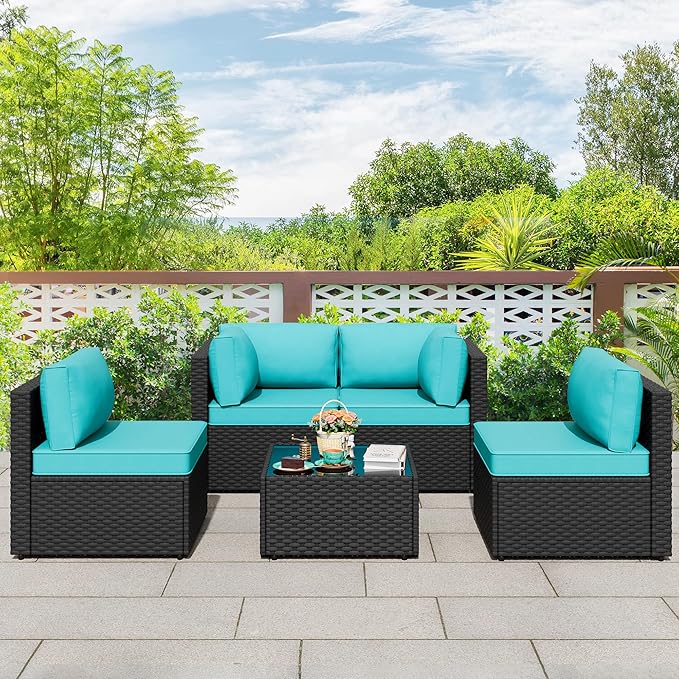 Walsunny Patio Furniture 5 Pieces Outdoor Sectional Sofas