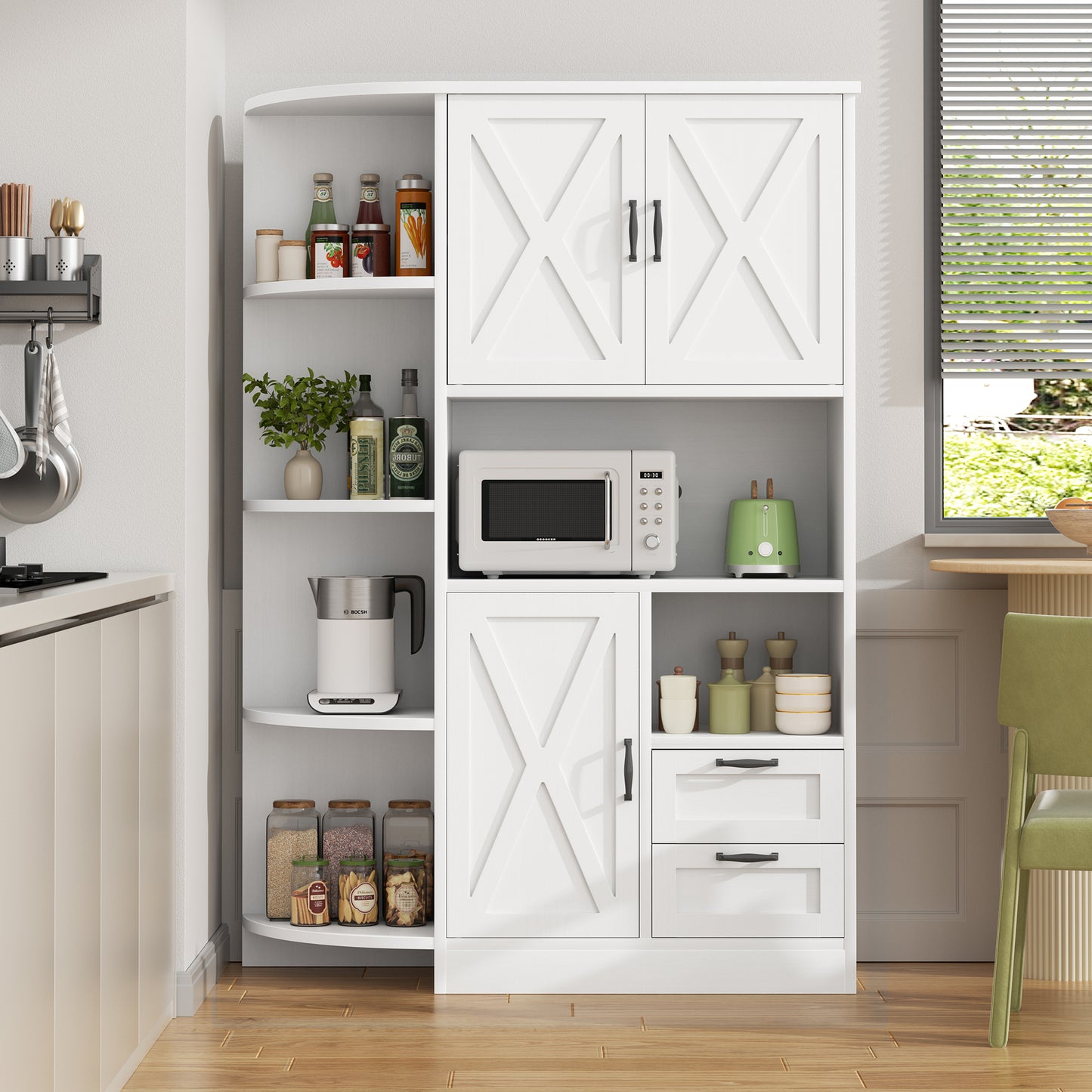 Walsunny 60.4" Kitchen Pantry Storage Cabinet with Adjustable Shelves, Racks and Doors Freestanding Kitchen Hutch Cupboard