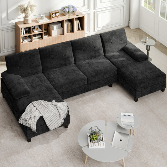 Walsunny U-Shaped Sectional Sofa Couch, 4 Seat U Shaped Oversized Clearance Sofa Set with Double Chaise for Living Room