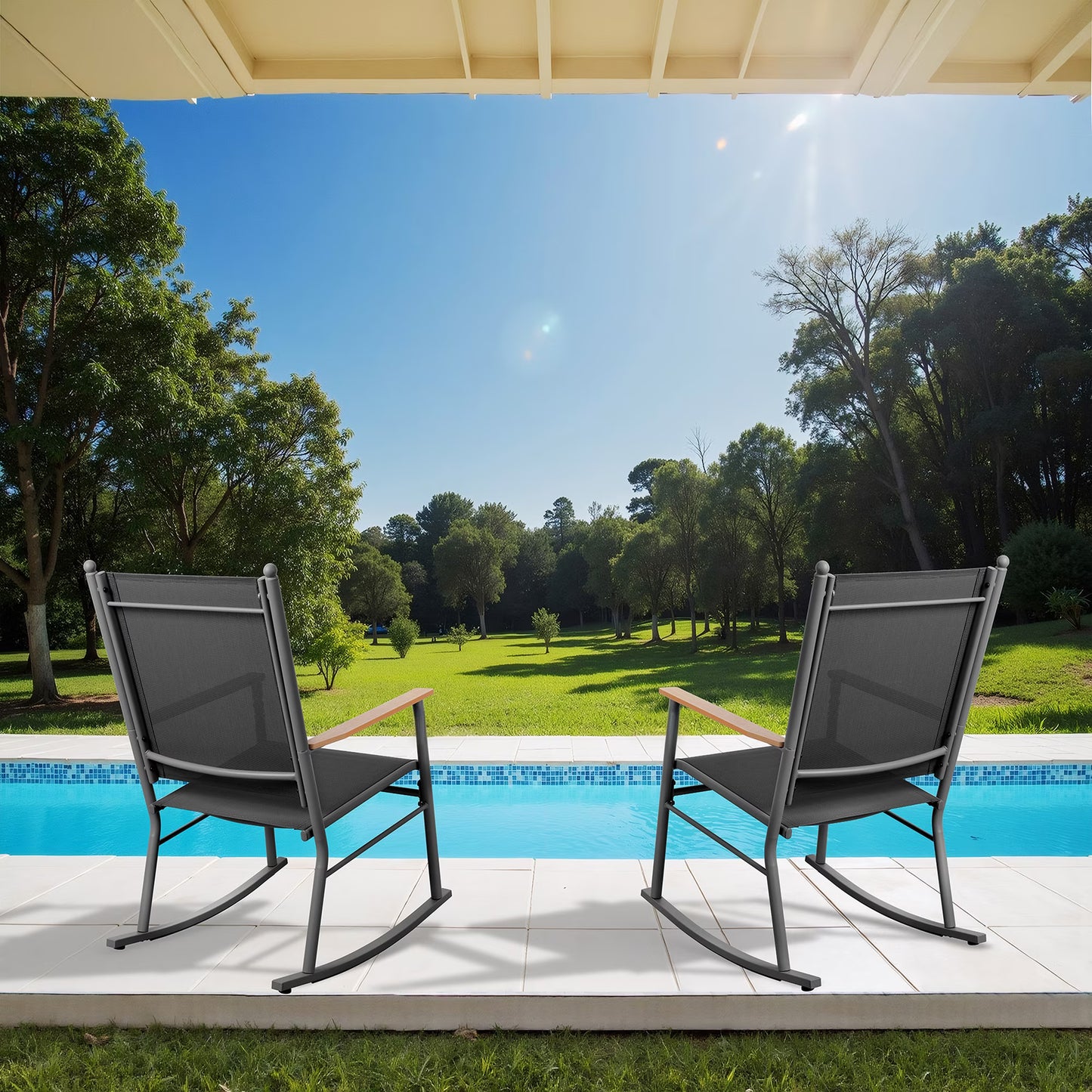 Walsunny Outdoor Patio Chairs Set of 2 Rockers Metal Rocking Chairs Furniture for Porch Backyard Lawn Garden
