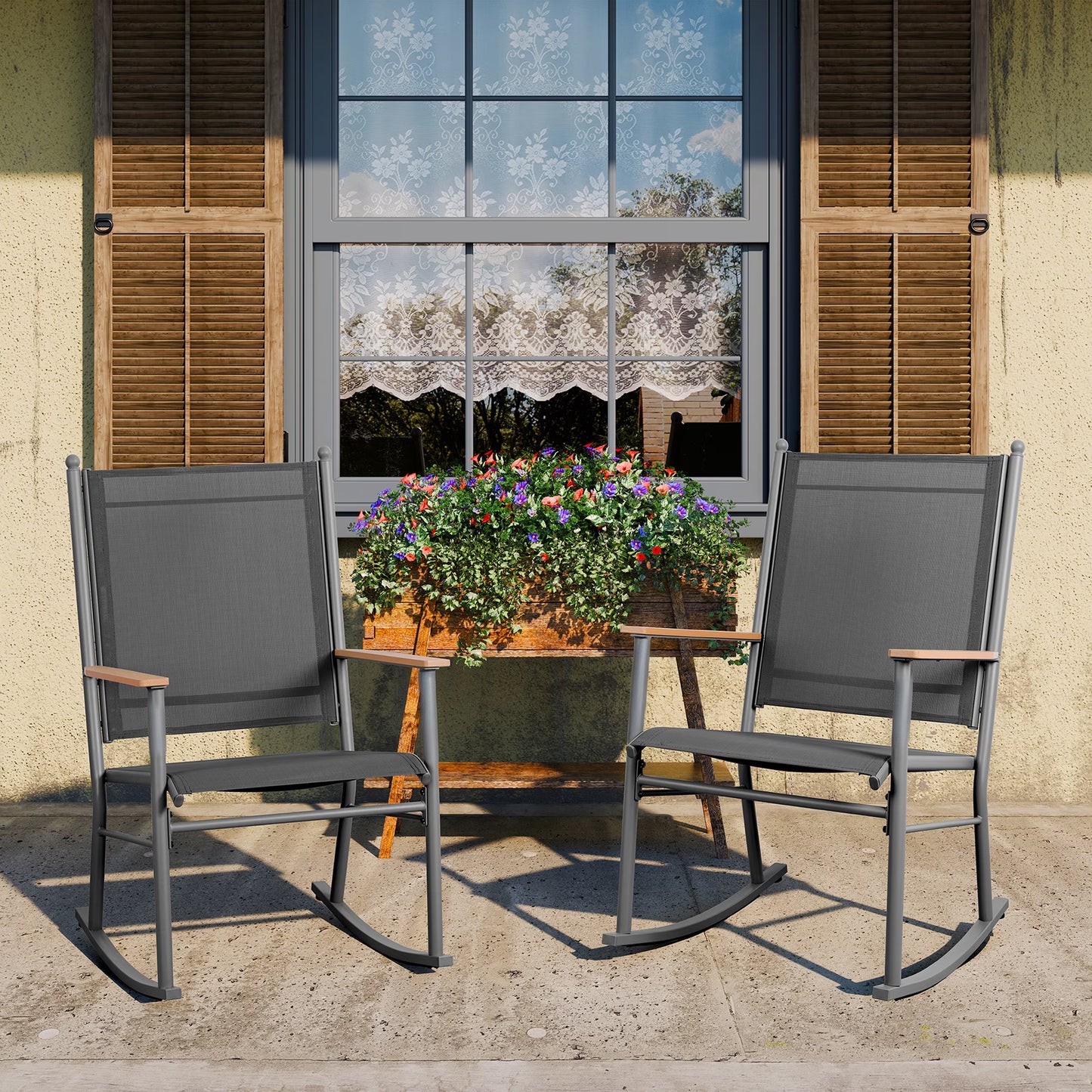 Walsunny Outdoor Patio Chairs Set of 2 Rockers Metal Rocking Chairs Furniture for Porch Backyard Lawn Garden