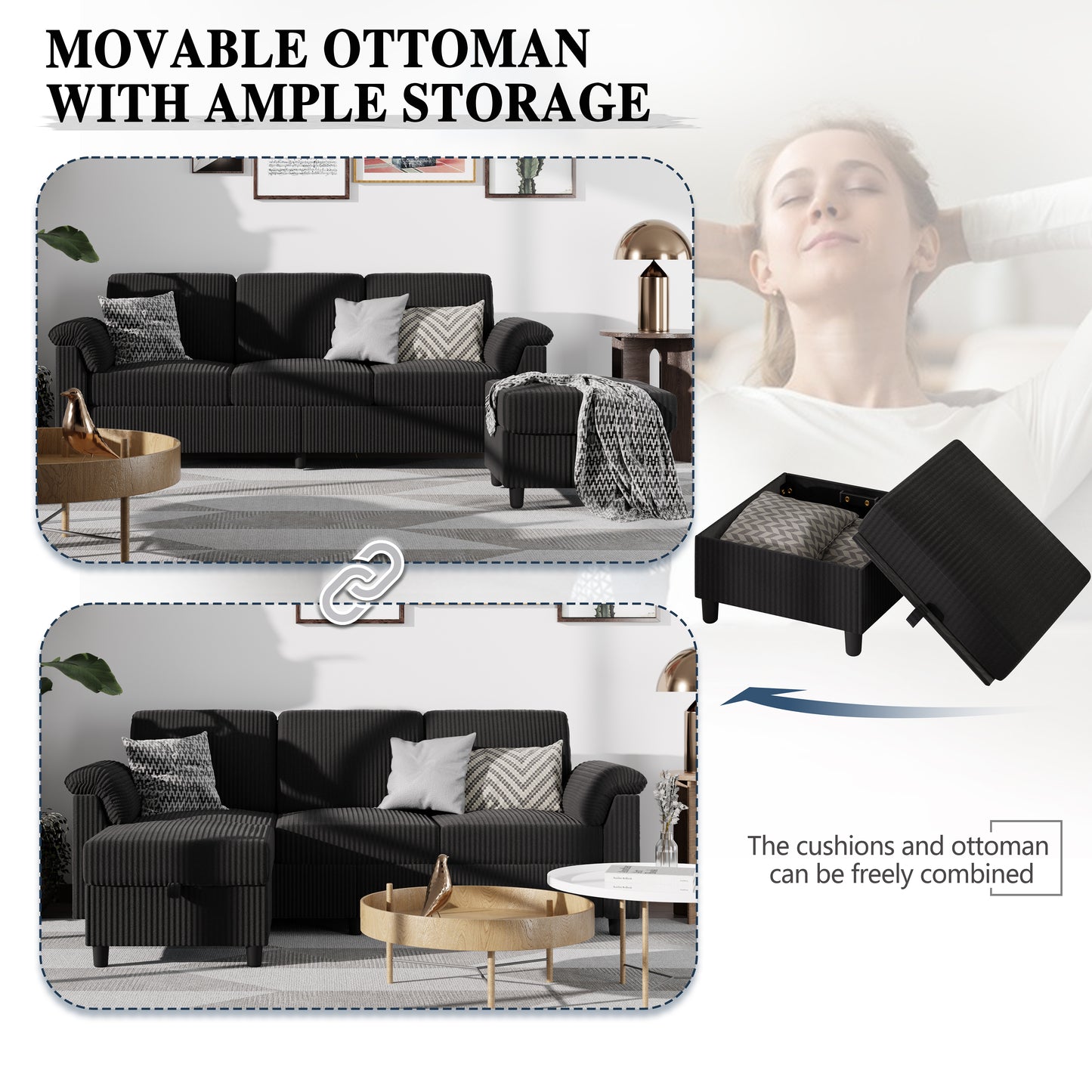 Walsunny 79"Convertible Sectional Sofa, L Shaped Couch Reversible Chaise for Living Room Modern Linen Fabric for Living Room