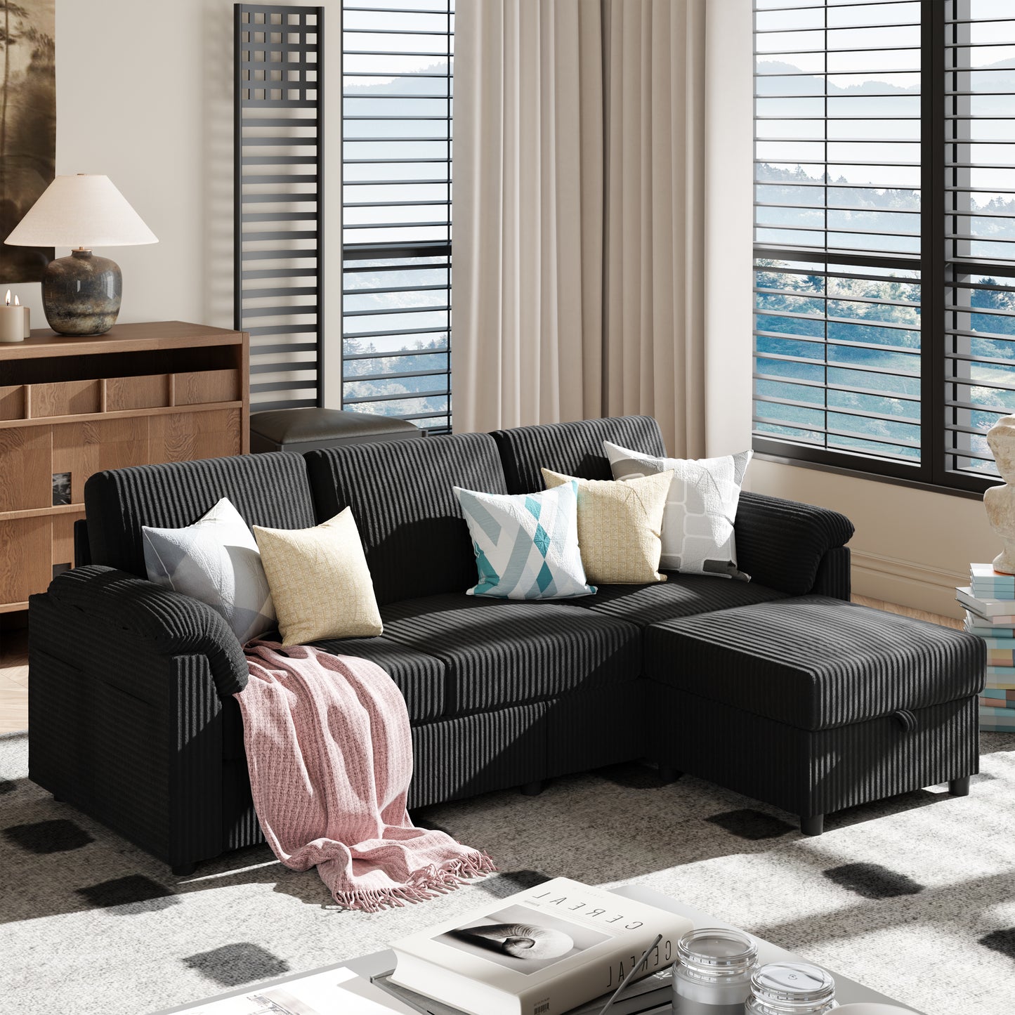 Walsunny 3 Seat L-Shaped 79" Convertible Sectional Sofa Couch  with Removable Pillows