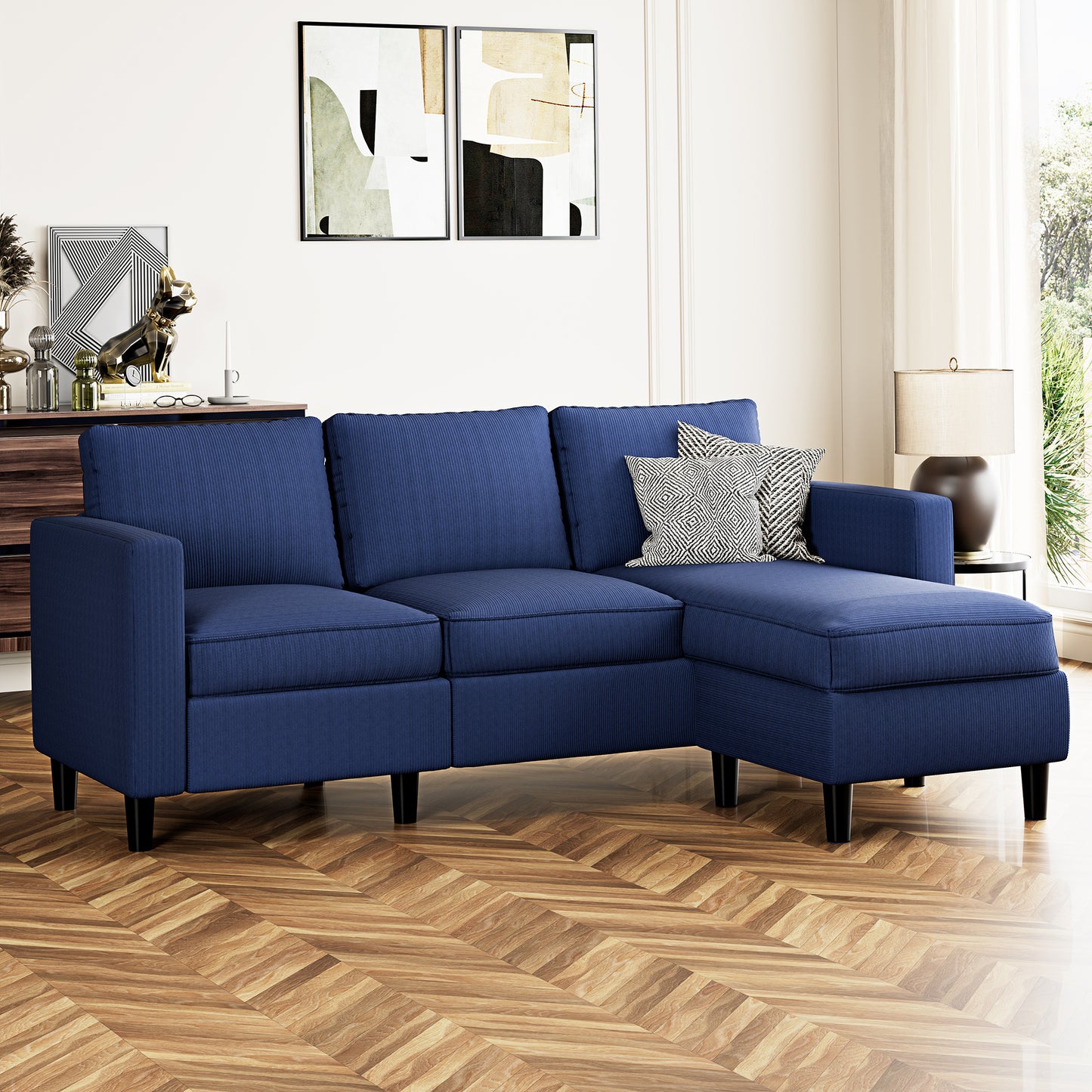 Walsunny 3-Seat L Shaped Sectional Sofa Couch with Modern Linen Fabric for Small Space