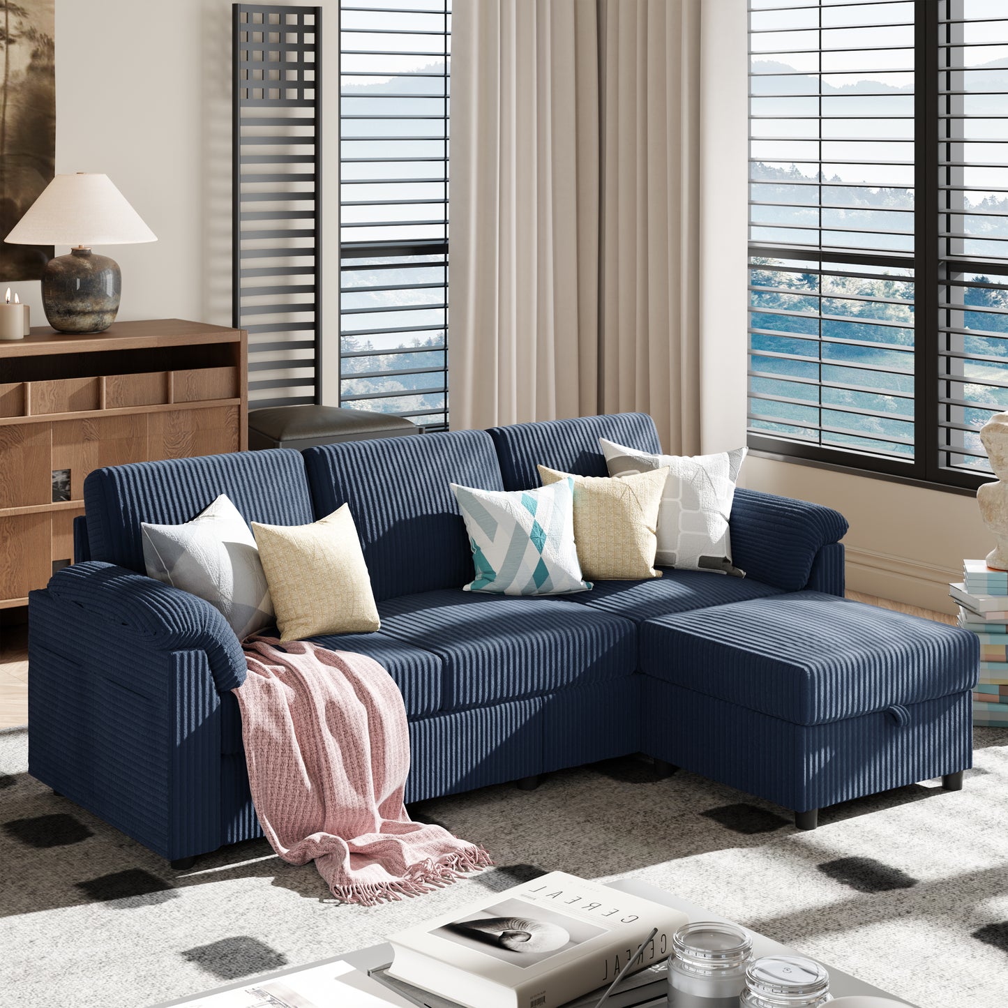 Walsunny 3 Seat L-Shaped 79" Convertible Sectional Sofa Couch  with Removable Pillows