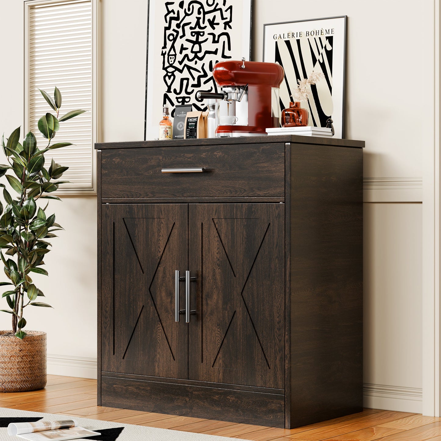 Walsunny Sideboards Buffets Table 28.3" with Drawer Storage Cabinet Adjustable Shelf Farmhouse Coffee Bar Cabinet for Kitchen Dining Room Entryway Small Places