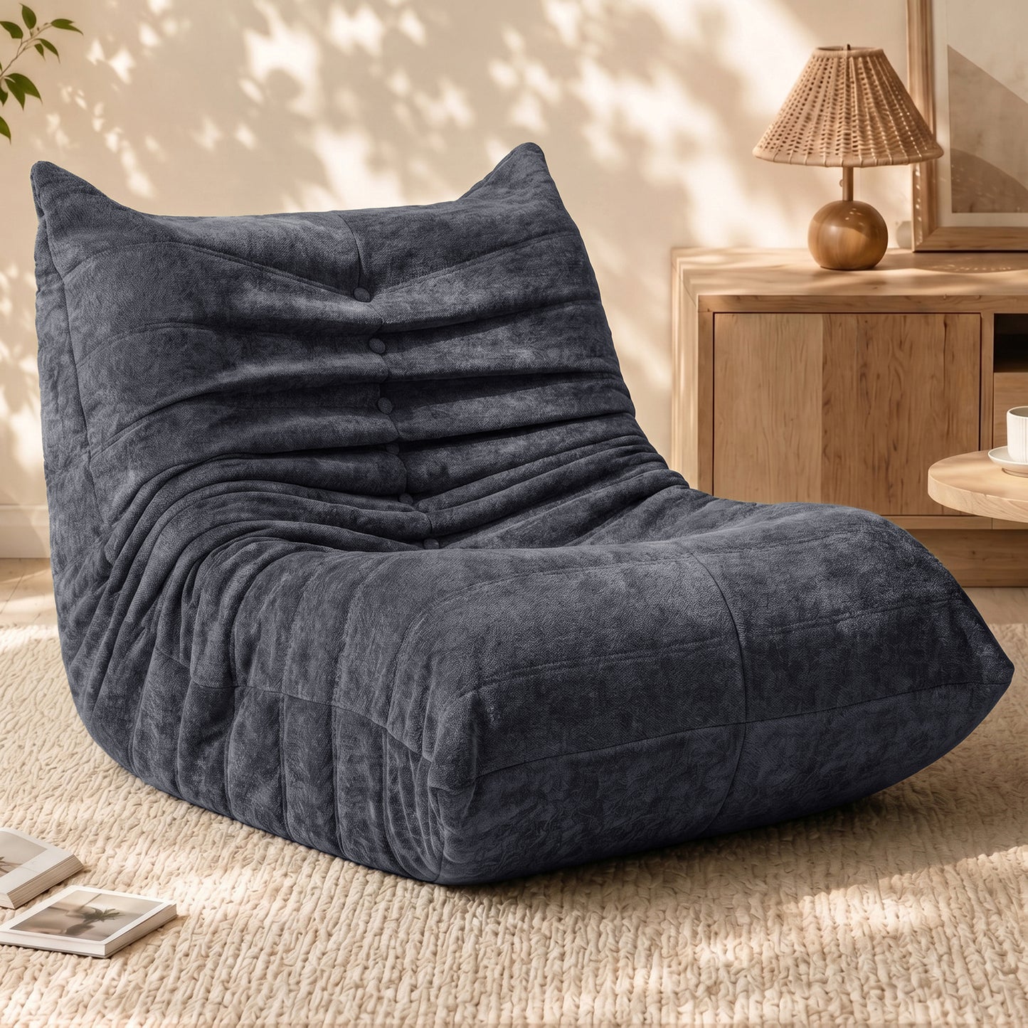 Walsunny Bean Bag Chair Memory Foam Bean Bag Sofa, Caterpillar Sofa, Lazy Sofa Chair Floor Sofa Couch Single Lounge Chair for Living Room, Bedroom, Office, Dorm, Black