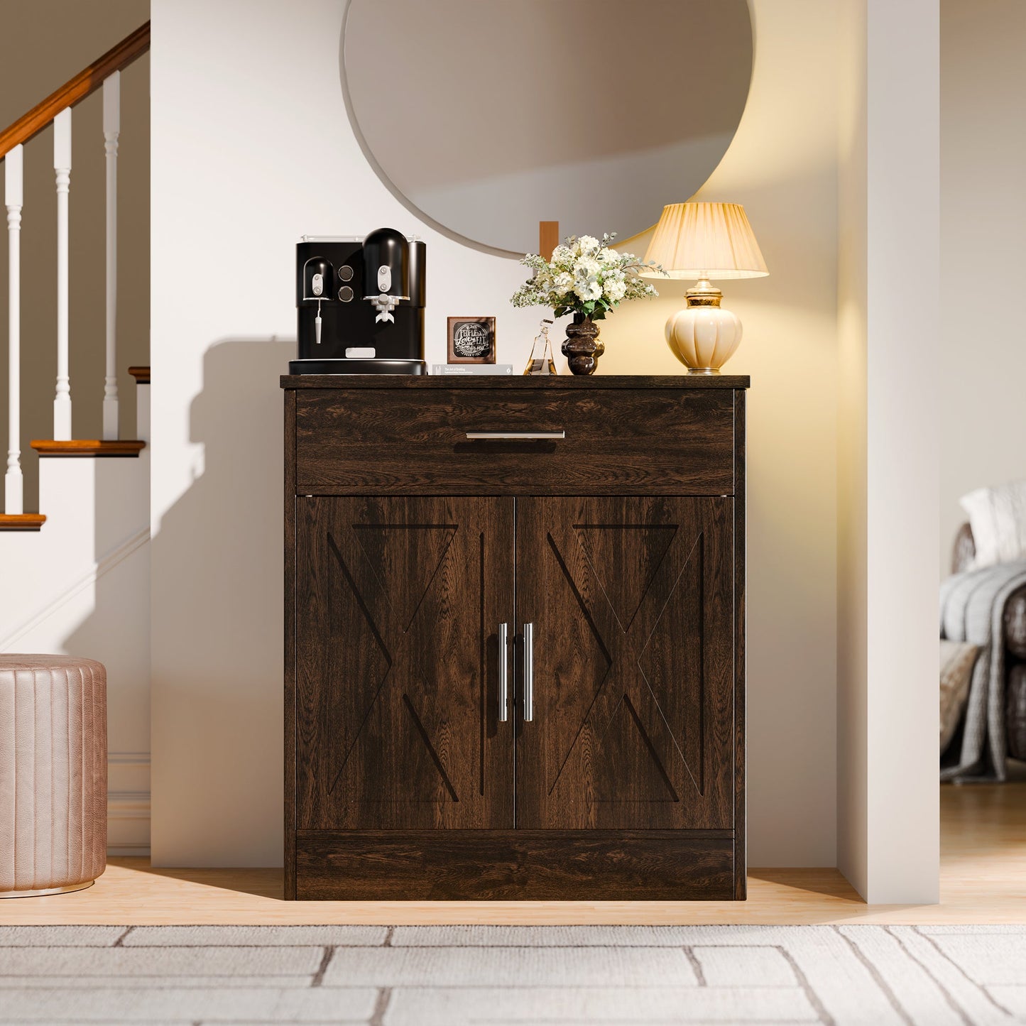 Walsunny Sideboards Buffets Table 28.3" with Drawer Storage Cabinet Adjustable Shelf Farmhouse Coffee Bar Cabinet for Kitchen Dining Room Entryway Small Places