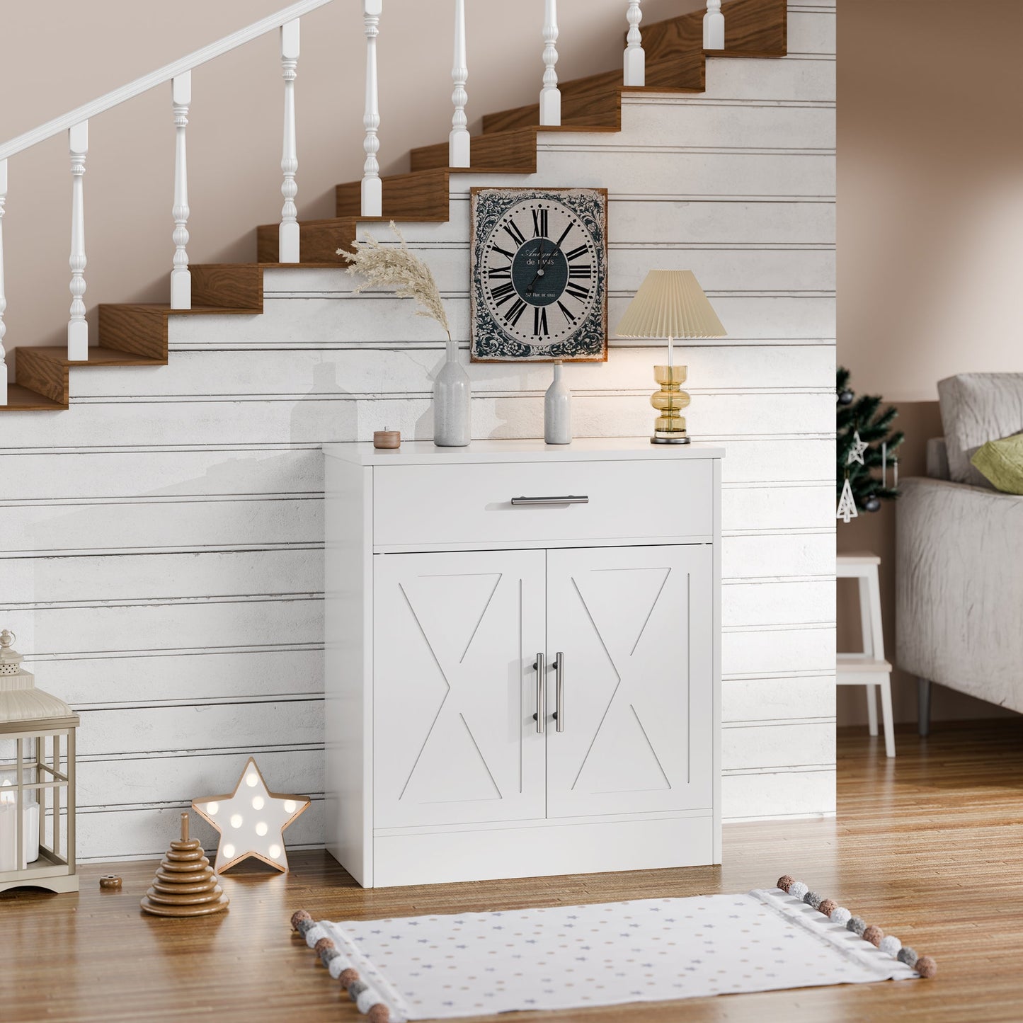 Walsunny Sideboards Buffets Table 28.3" with Drawer Storage Cabinet Adjustable Shelf Farmhouse Coffee Bar Cabinet for Kitchen Dining Room Entryway Small Places