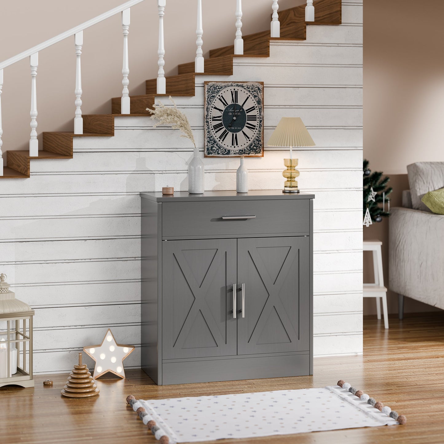 Walsunny Sideboards Buffets Table 28.3" with Drawer Storage Cabinet Adjustable Shelf Farmhouse Coffee Bar Cabinet for Kitchen Dining Room Entryway Small Places