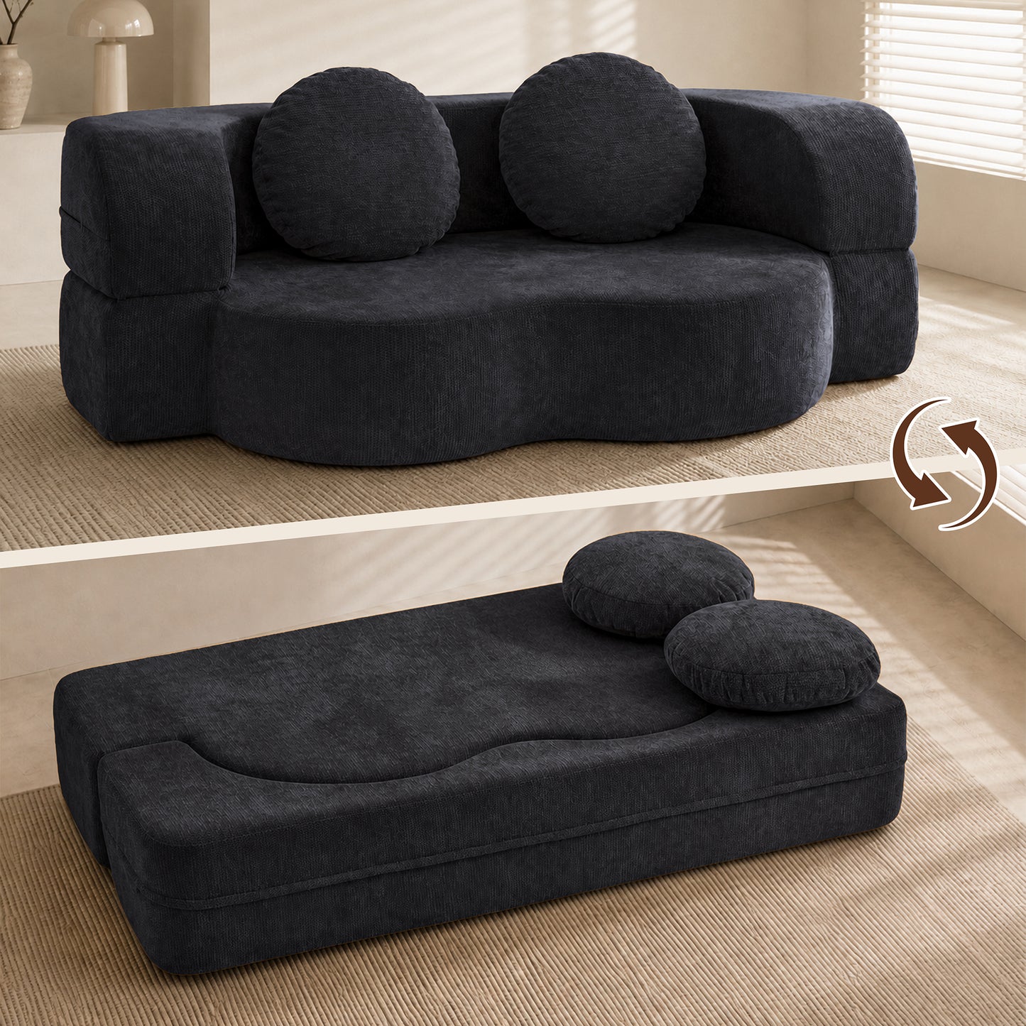 Walsunny 2-in-1 Convertible Futon Sofa Bed, Boneless Foldable Sofa Bed, Lazy Sleeper Sofa Couch, Memory Foam Folding Couch for Living Room, Bedroom
