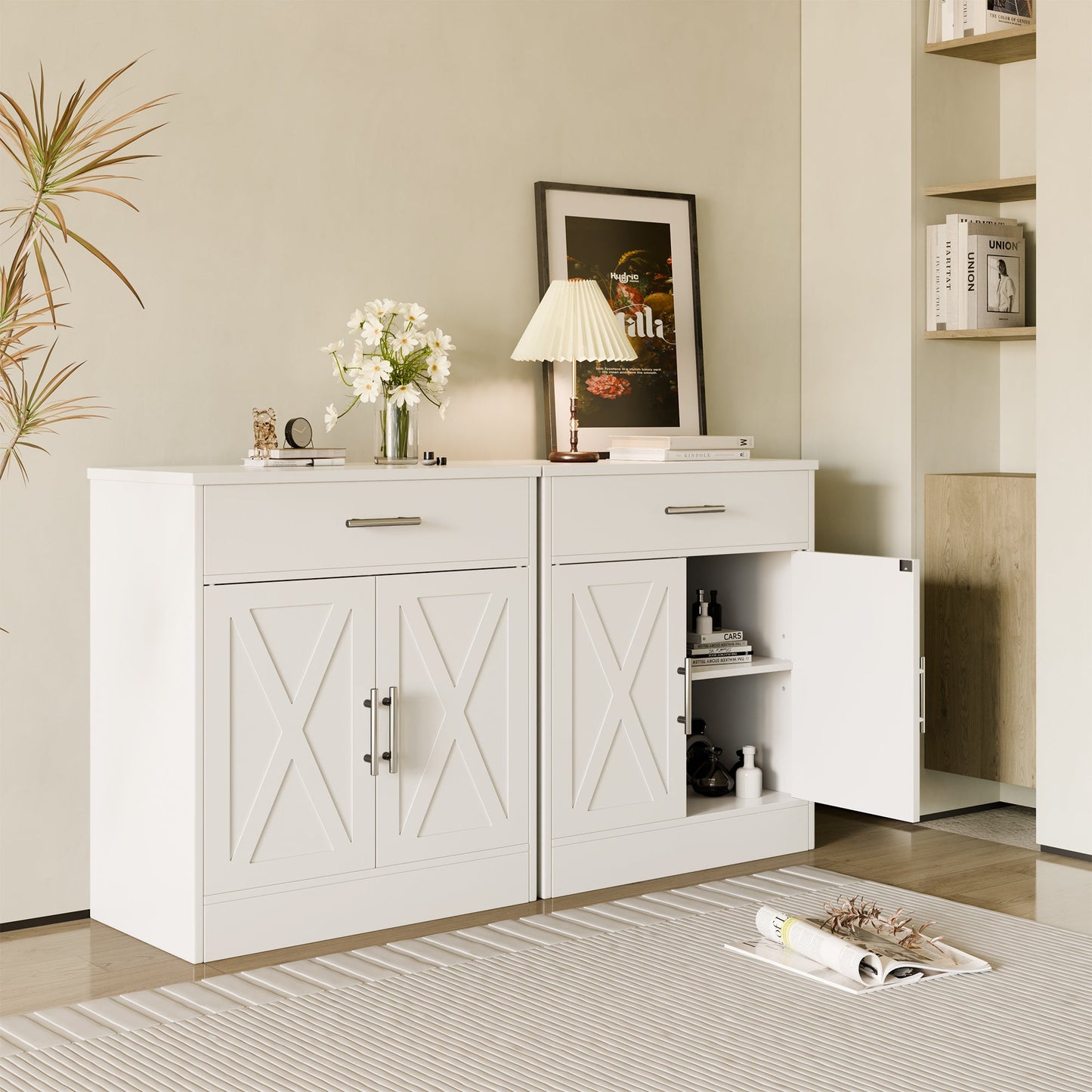 Walsunny Sideboards Buffets Table 28.3" with Drawer Storage Cabinet Adjustable Shelf Farmhouse Coffee Bar Cabinet for Kitchen Dining Room Entryway Small Places